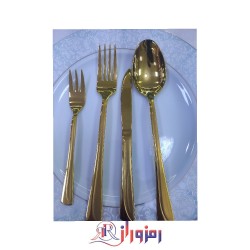 سرویس قاشق و چنگال 24 نفره 120 پارچه یونیک مدل هانوفر طلایی دهنه اروپایی